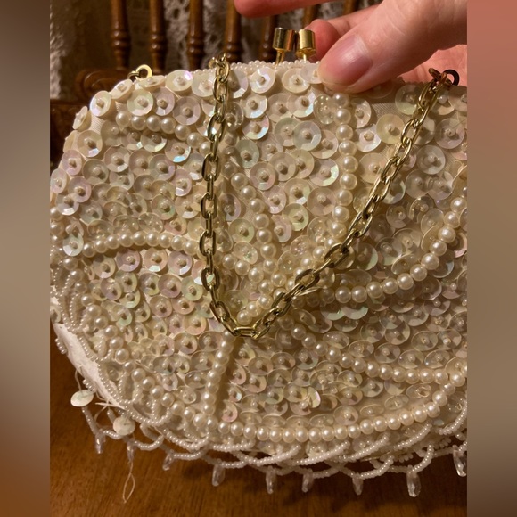 White Vintage Sequin Beaded Small Clutch Purse - Damage - Picture 3 of 17